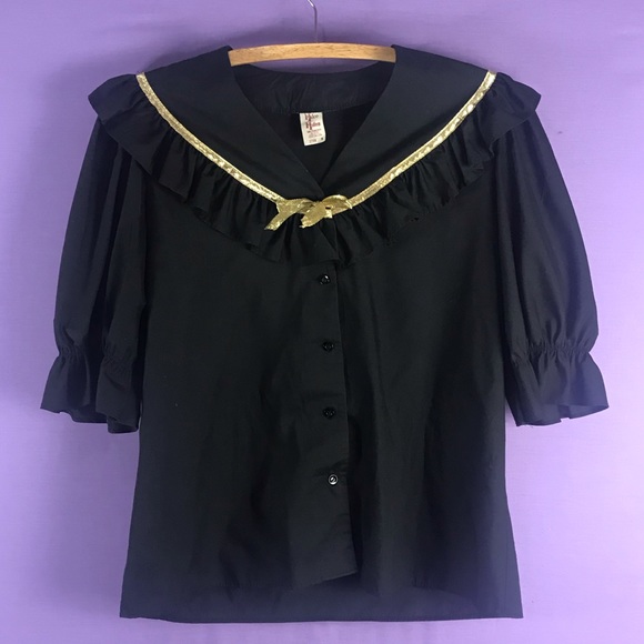 Malco Modes Black w/ Gold Detail Sailor Blouse - Picture 1 of 8